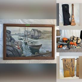 MaxSold Auction: This online auction features backpacker guitar, vintage lead crystal glassware, folk art lighthouses, vintage porcelain signs, antique Roseville, chainsaw, and much more!